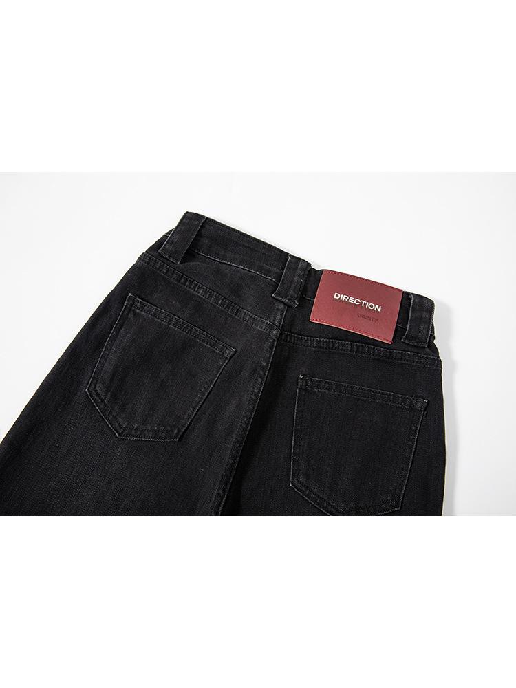 Women's High-Waisted Elastic Wide-Leg Jeans, Spring/Summer 2026 Collection, American Retro Denim, Solid Color, Casual Long Pants.
