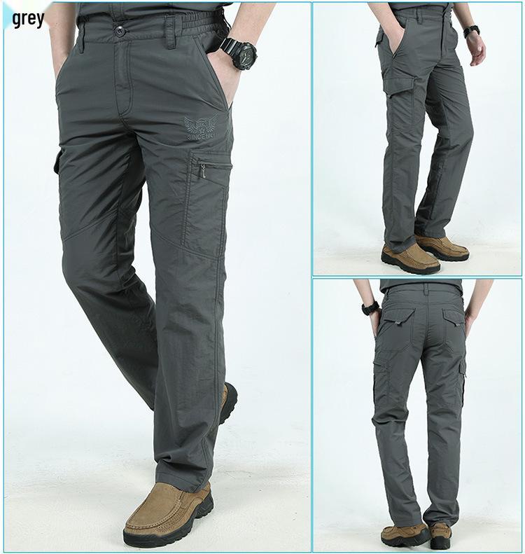 Men's Lightweight Quick-Dry Waterproof Cargo Hiking Pants, Multi-Pocket, Loose, Summer Windbreaker.