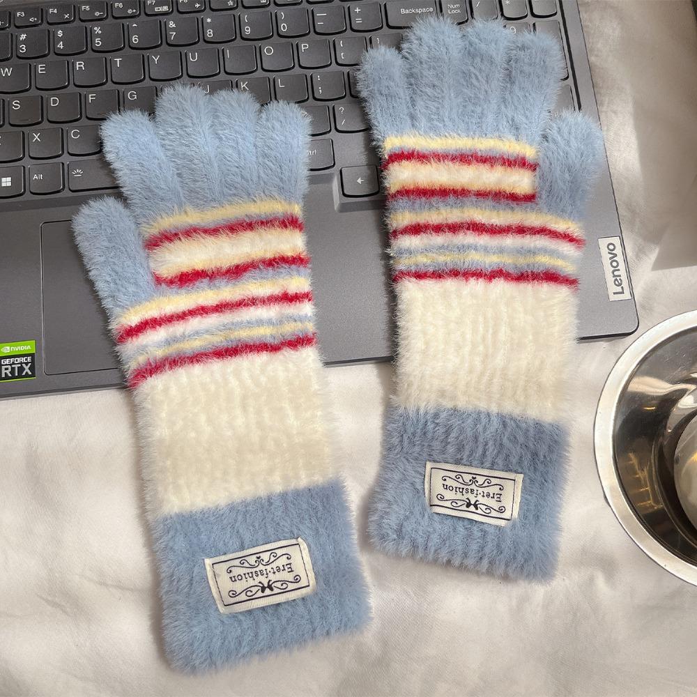 Warm Girl Knitted Gloves Plush Touch Screen Gloves Korean Five-fingered Gloves