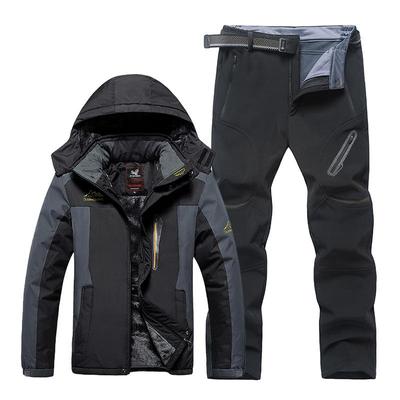 Plus Size 9XL Outdoor Jacket Pants Suit Men's Winter Plus Velvet Thickened Mountaineering Suit Jacket Pants Including Belt Suit