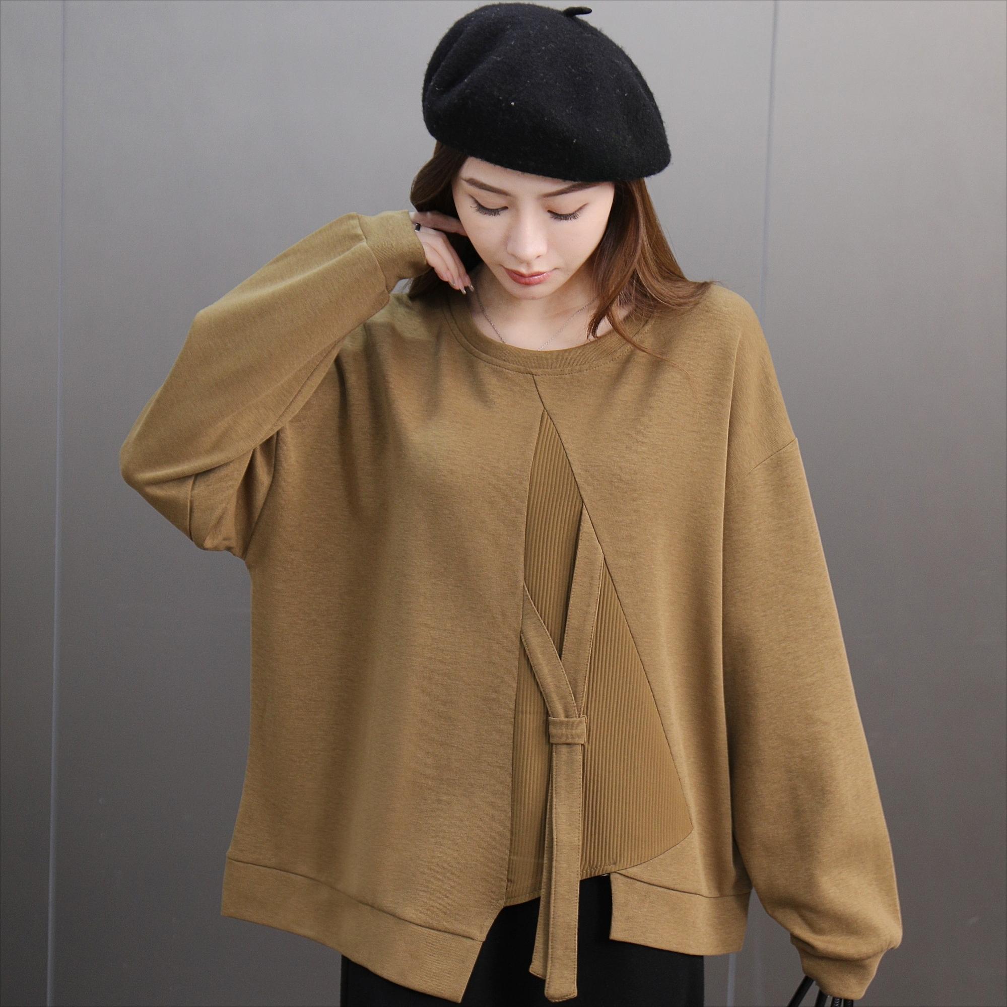 

DIMANAF 2025 Весенний пуловер Осенняя футболка Женская однотонная асимметричная с длинным рукавом Свободная белая черная One Size дубильная кора