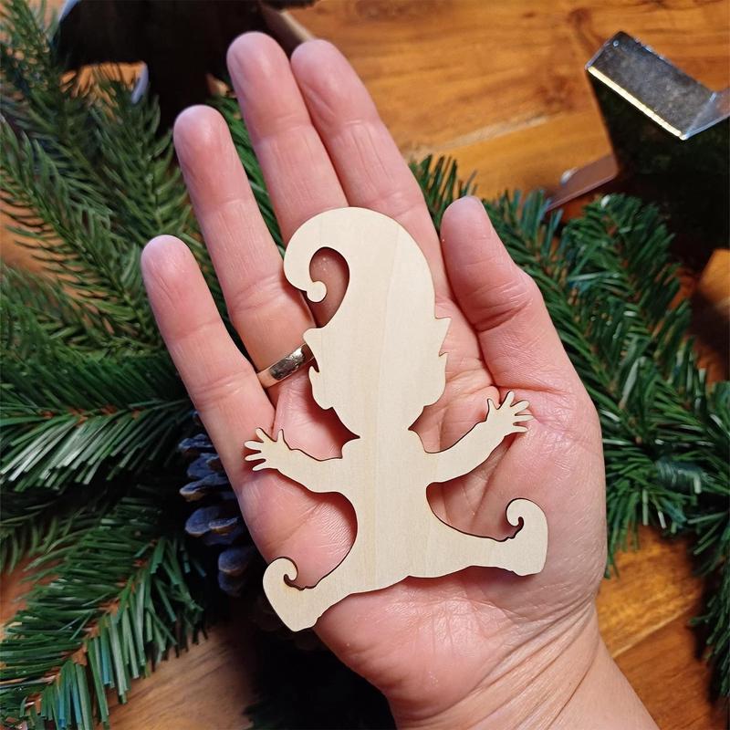 Christmas Gnome Shape Wooden Stencil Footprints Template Xmas Tree Ornament Gnome Elf Footprint Christmas Window Floor Decor