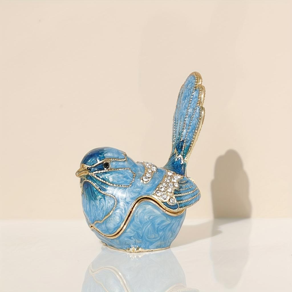Mini Bird Trinket Box Metal Enameled Animal Figurines Collectable Wedding Jewelry Ring Holder Organizer Home Decor Delicate Gift