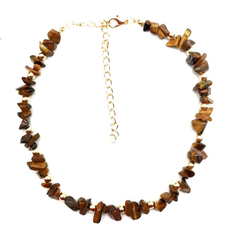 Summer Natural Gravel Collarbone Chain Necklace, Handmade Beaded Gravel Necklace Short Url N133