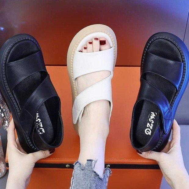 Internet celebrities popular platform sandals women's summer 2025 new Velcro non-slip soft sole mid-heel skirt casual Roman shoes