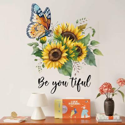 Schmetterling und Sonnenblume Fensteraufkleber Bunte Fensterfolie Dekoration für Zuhause Schlafzimmer Wohnzimmer Glasdekor