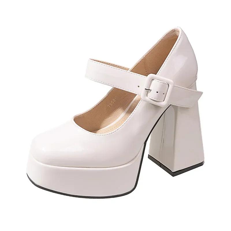 Ladies' High Heels 12cm French Mary Jane Shoes Thick Heel  Waterproof Platform Super Single Shoes Sandalias De Tacón 2025