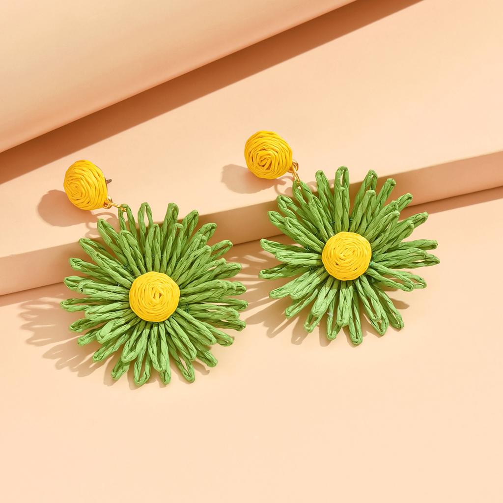 1Pair Colorful Sun Flower Earrings For Women Girl Handmade Bohemian Rattan Knit Earrings Summer Party Jewelry Gifts