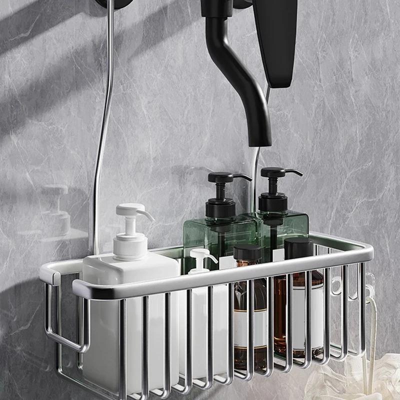 No Drilling Shower Shelf Aluminum Bathroom Organizer for Shampoo Soap Sponge Stainless Storage Basket for Bathroom Accessories