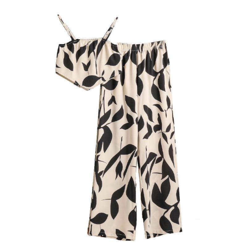 Mädchenmode-Set Sommer Kinder Süßer Druck Neckholder-Top und Hose Zweiteiliges Set