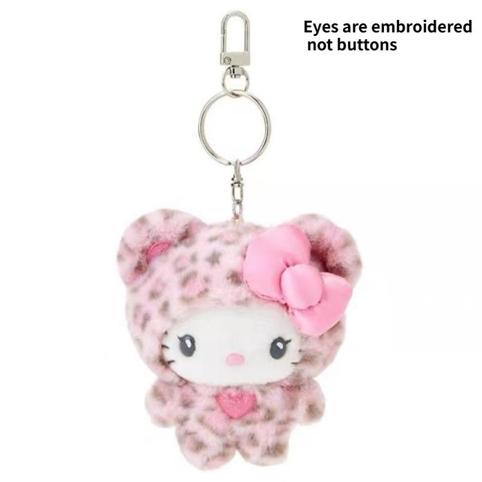 Sanrio Leopard Print Bear Series Hello Kitty Plush Keychain Bag Pendant Ornament Sweet Birthday Gift For Kids And Girls