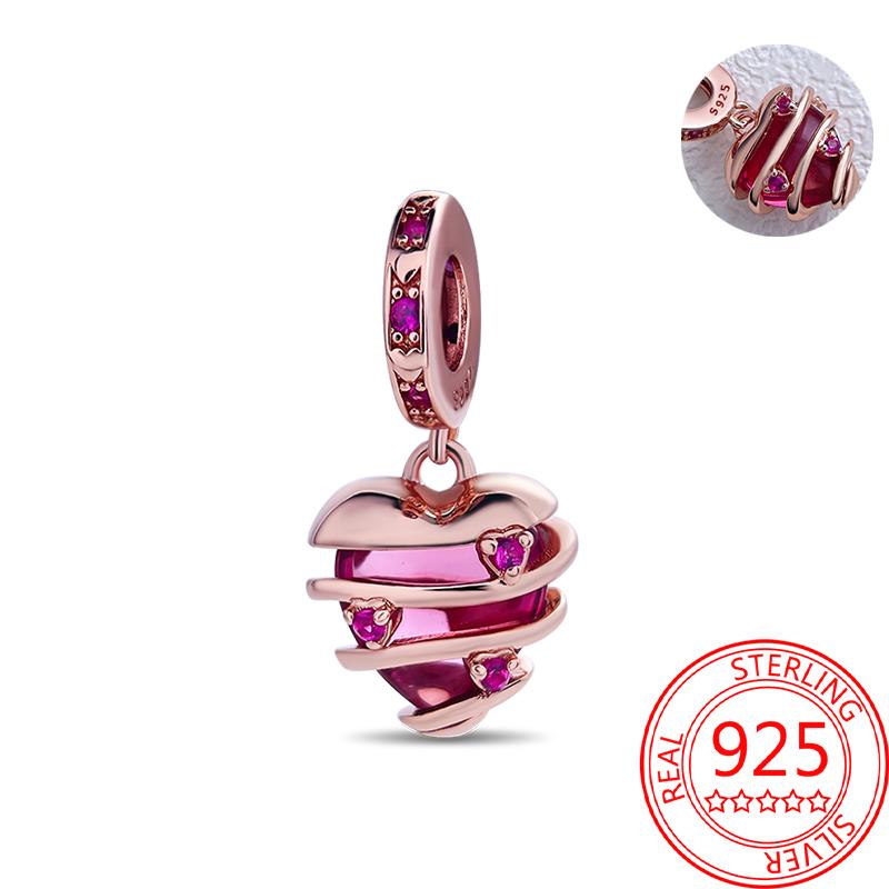 Koperen, echt roségouden, roze octopus, zomerschildpad, hartvormige hanger, geschikt voor originele armbanden, kettingen, armbanden voor meisjes