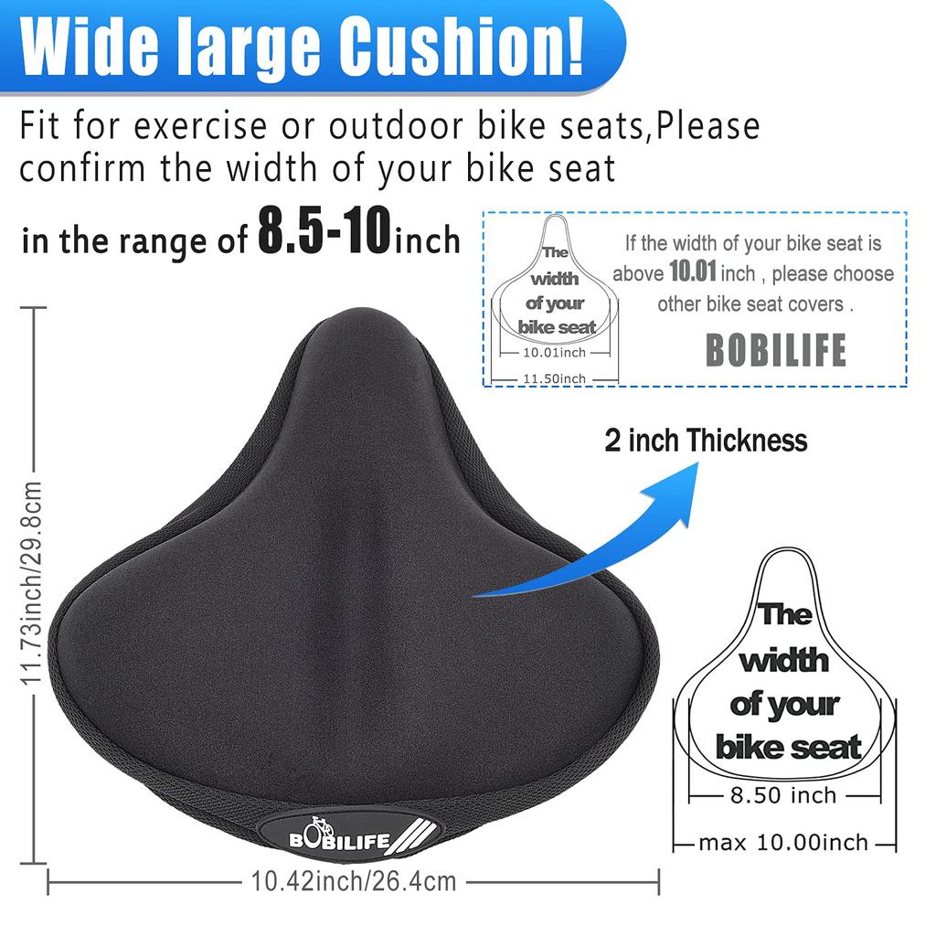 Thick Wide Gel Bike Seat Cushion with Rain Cover Large Surface Comfortable for Butt Memory Gel Foam Bike Saddle Seat Cushion Cover & - (L)