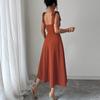 Summer Autumn Women Sexy A-line Maxi Dress Elegant Square Collar Sleeveless Solid Slim Long Dresses Women's Bow Tank Tops Dress