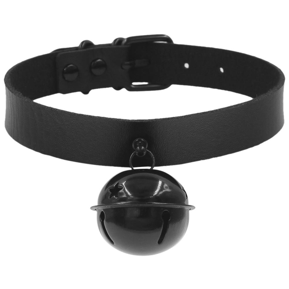 Harajuku Stylish Black PU Leather Collar with Bell Pendant Necklace