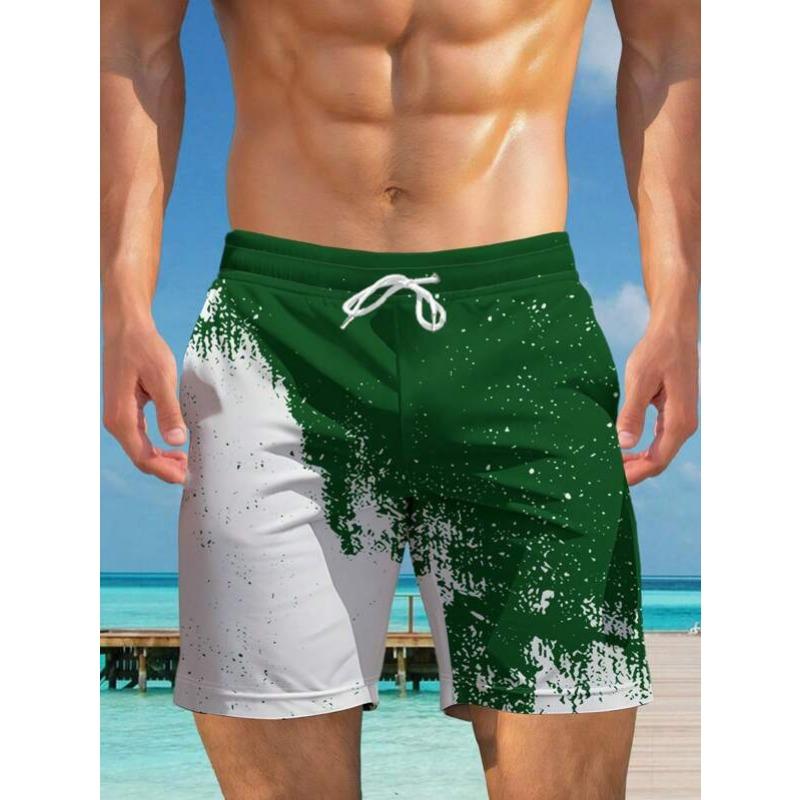 Men's Lemon Striped Print Board Shorts Quick Dry Beach Swim Trunks