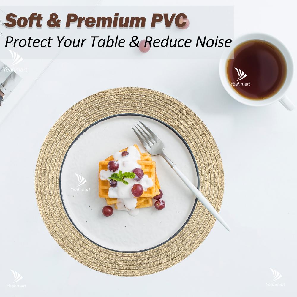 6PCS Braided Beige Round Place Mats for Kitchen Dining Table Runner Heat Insulation Non-Slip Washable Placemats Christmas Dinner