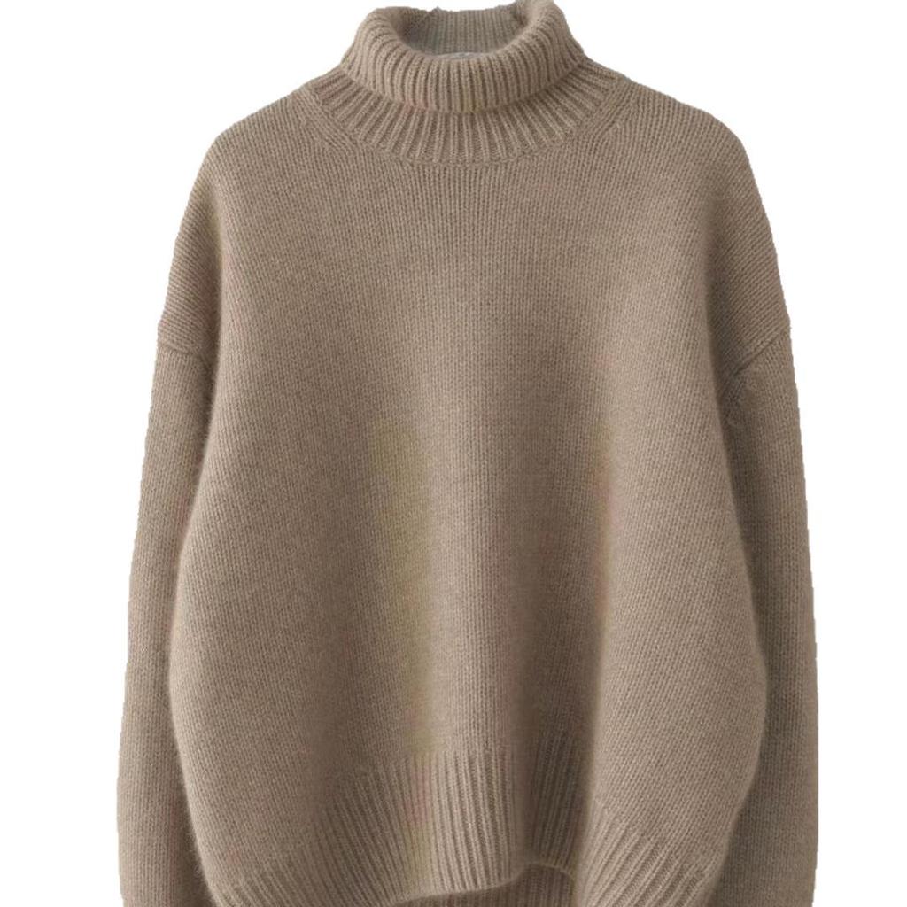 Women's European & American High Neck Wool Sweater - Autumn/Winter Soft Thick Loose Pullover Knitwear, Solid Color.
