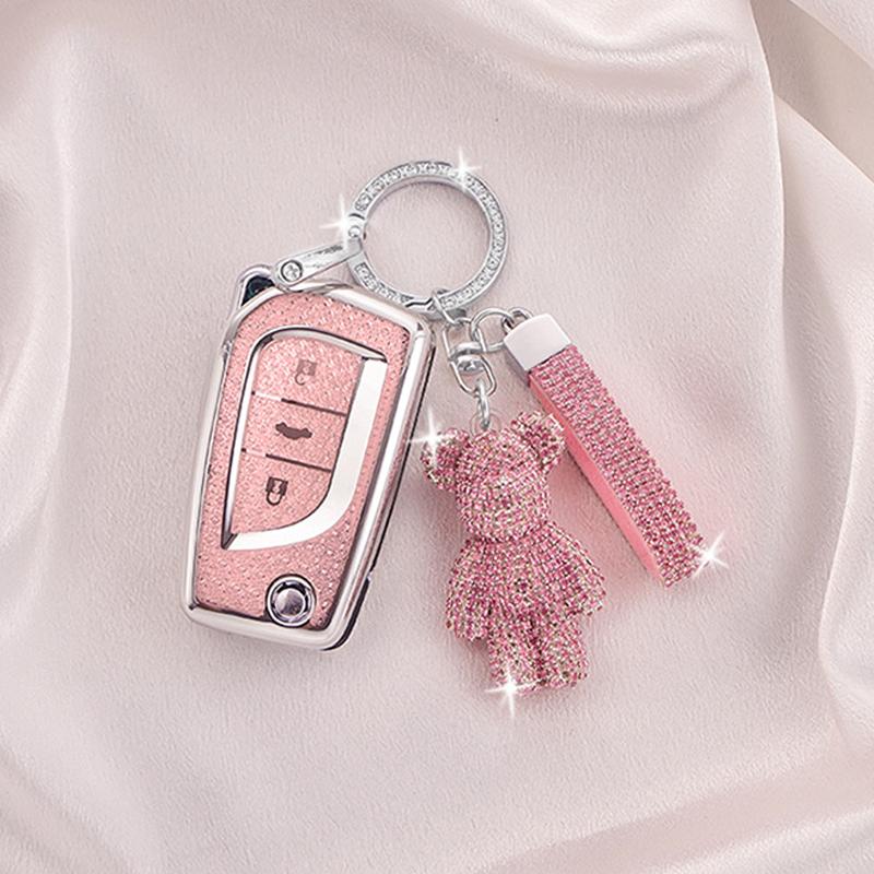 Crystal Pink Tpu for Toyota Hilux Corolla Avensis Prado Fortuner RAV4 CHR Flip Folding Car Key Case Cover Holder Fob Keychain