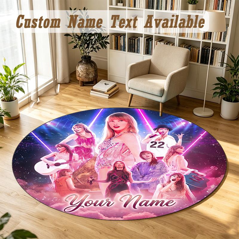 Round Rug Custom NameTaylor Swift Pattern Non Slip Carpet Home Floor Decor