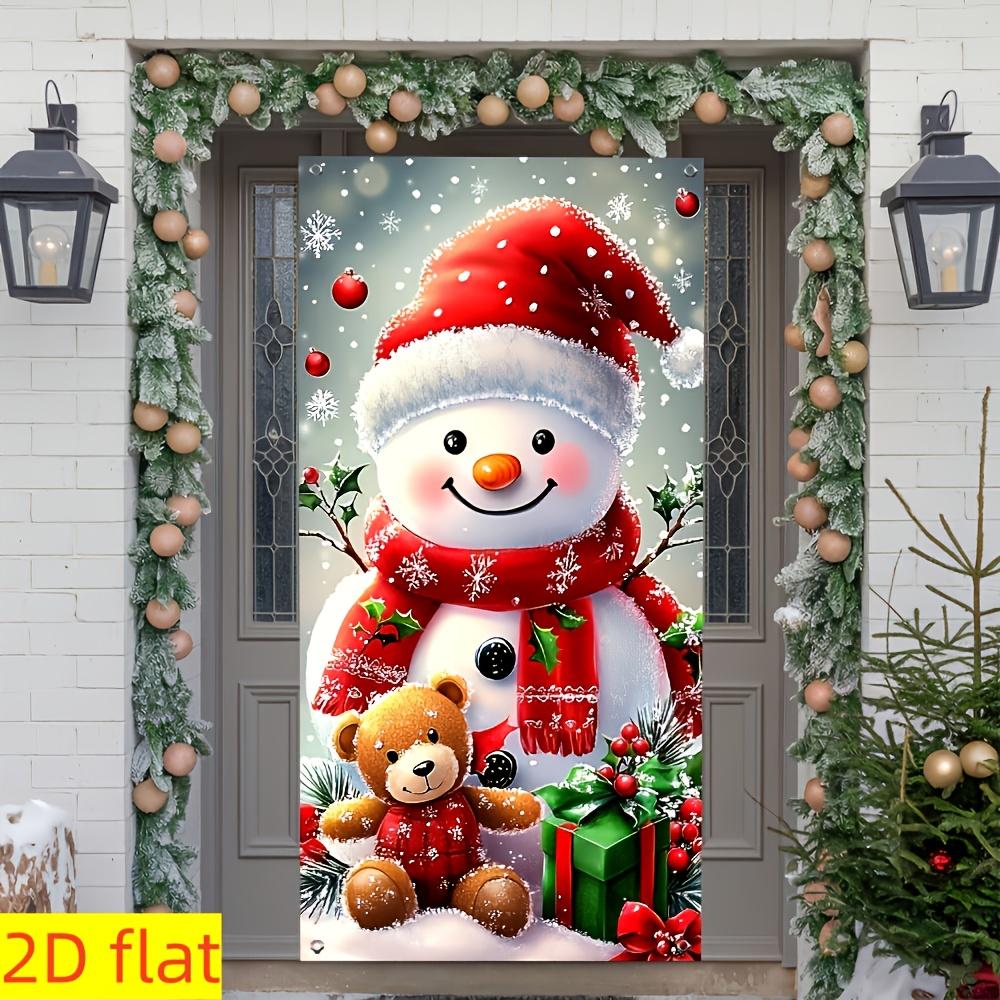 1pcs Merry Christmas Decor Door Cover Banner Cute Snowman Bear Gift Backdrop Xmas Party Indoor Outdoor Background Deco Supplies