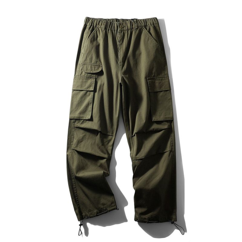 American Wide Leg Cotton Pleat Paratrooper Overalls Men's Outdoor Straight Casual Trousers Foreign Trade Men's Trousers Loose Pants