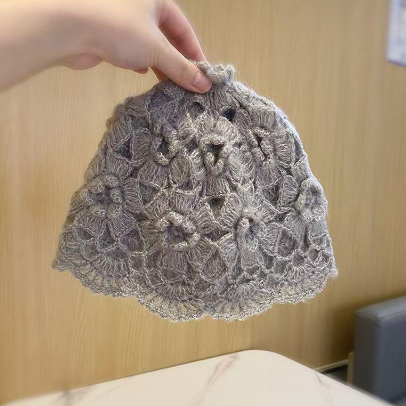 Women's Fashionable Mohair Knit Hat - Japanese Style, Double Layer, Hand-Crocheted with Tassel, Korean Trendy Autumn/Winter Accessory.