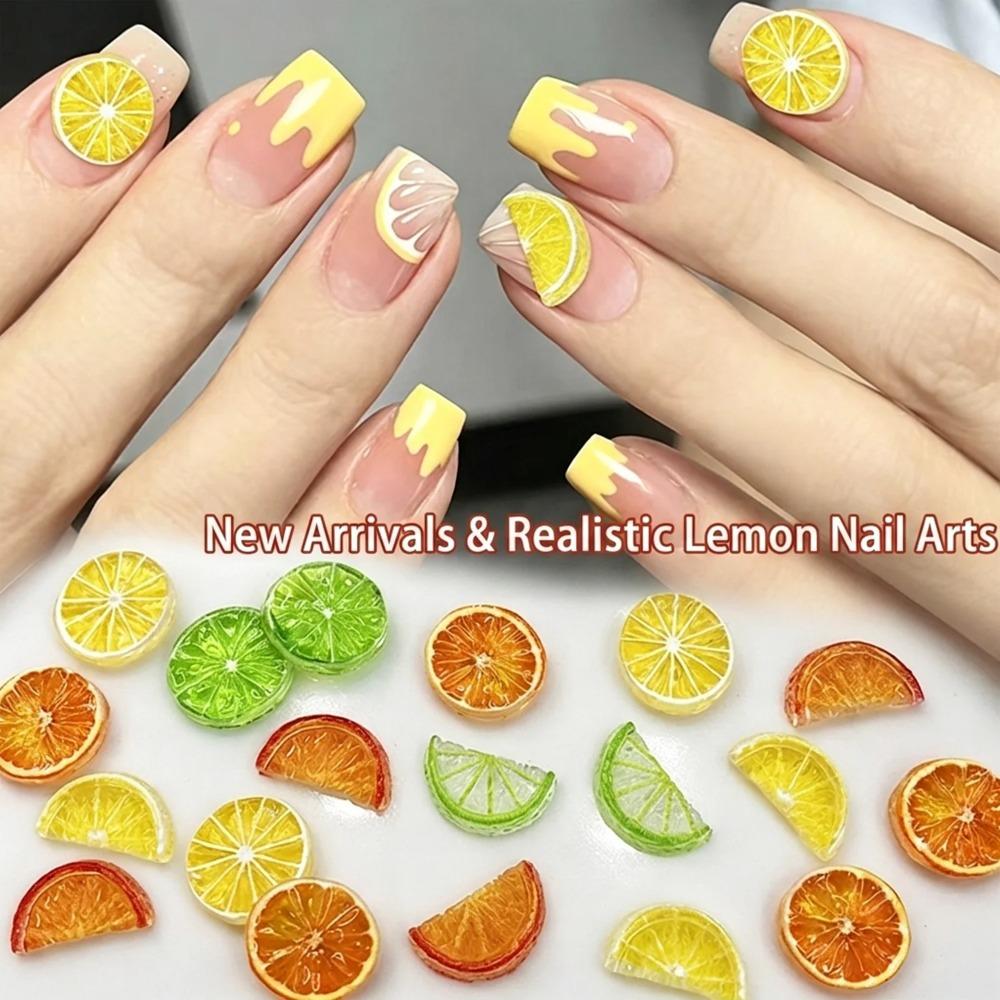 30Pcs/Bag Cute Resin 3D Nail Art Charms Orange Shape Kiwi Shape Fruit Nail Charms Lemon Shape Resin Nail Charms Manicure