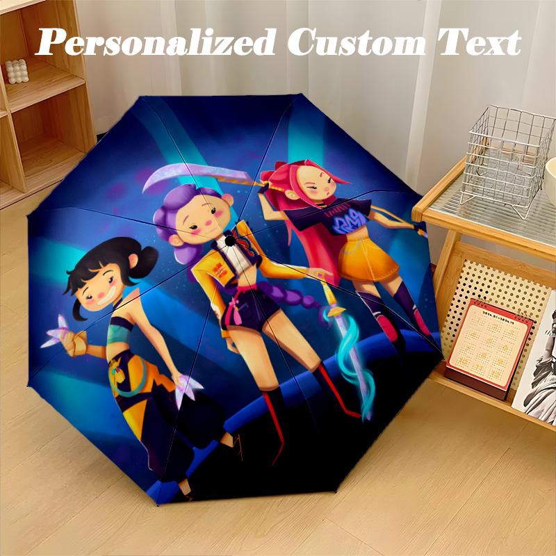 8‑Rib Automatic Umbrella, Kpop Demon Hunters Design Foldable Umbrella for Sun Rain Protection Travel