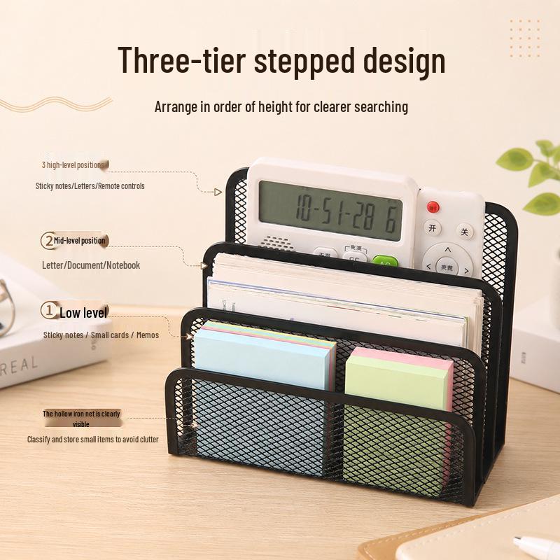 Three-Tier Iron Mesh Document & Letter Holder Rack