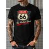 Men's Vintage Route 66 The Mother Road Graphic T-Shirt - 410 Heavyweight Cotton Relaxed Fit Retro 60s 70s Inspired Casual Tee with Route 66 Shield