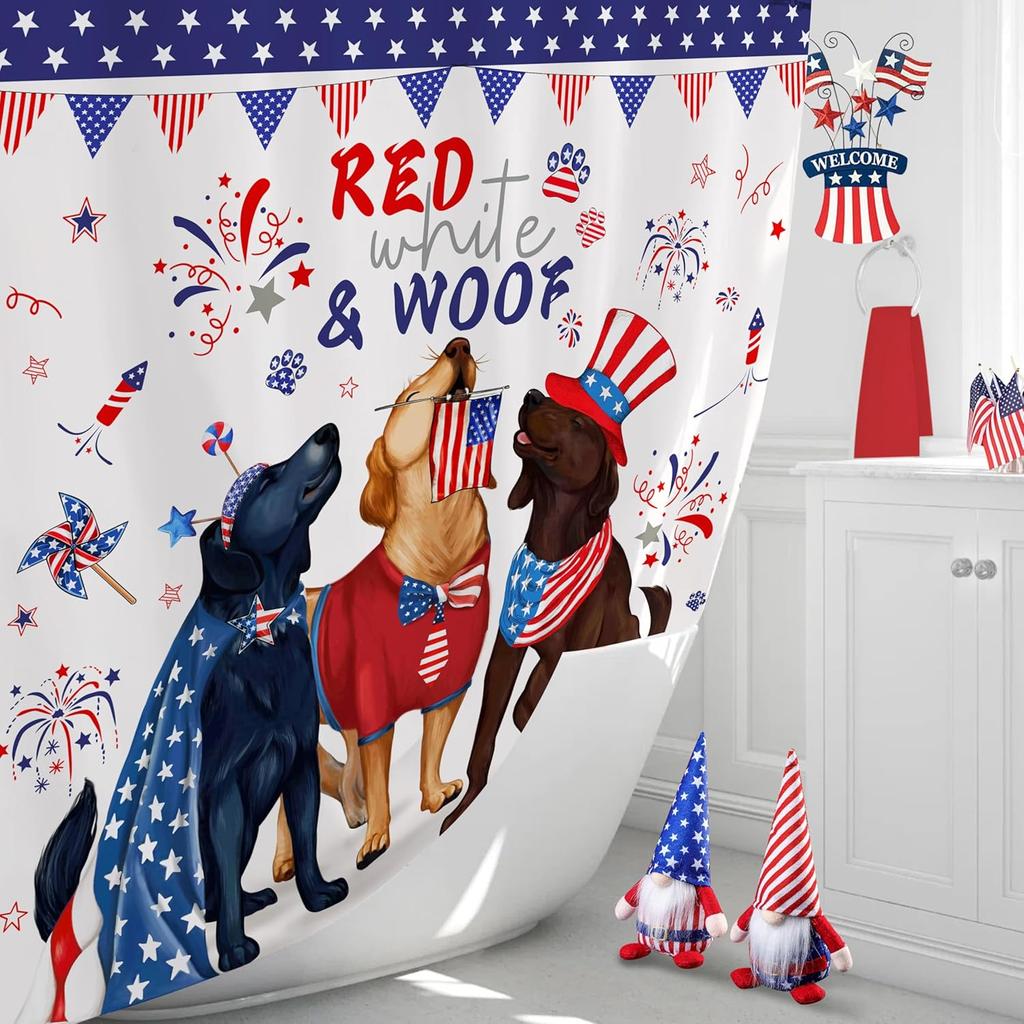 4Th Of July White And Blue Patriotic Shower Curtains For The Bathroom Decor, Waterproof Washable Shower Curtain