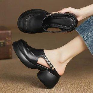 Stijlvolle Leren Flip-flops Mule Loafers Slippers voor Dames met Metalen Gesp Instappers Casual Rijschoenen Slides Dames Slippers 39 beige