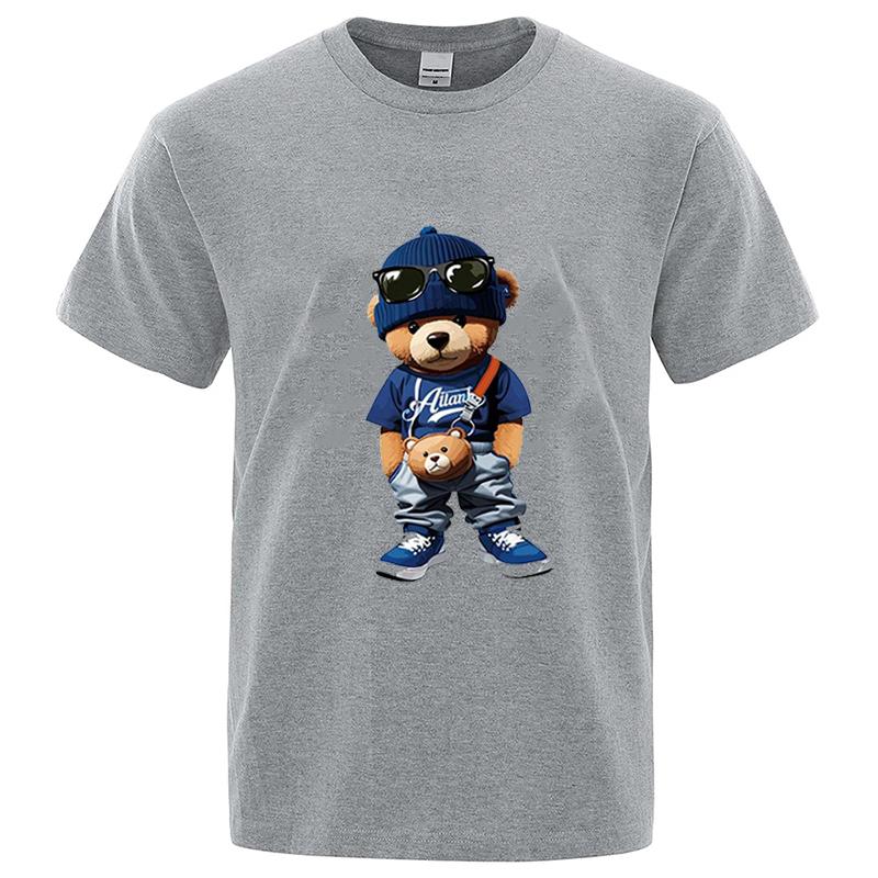 Luxury Little Bear Print Print Tshirt Summer Casual O-Neck Short Sleeve Clothes Harajuku Unisex Cotton Tee Streetwear Tops
