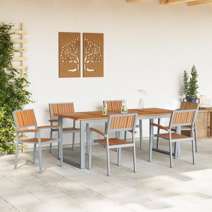 VidaXL Ensemble de salle à manger de jardin 7 pièces Gris Acier et Bois Acacia Massif 3284357