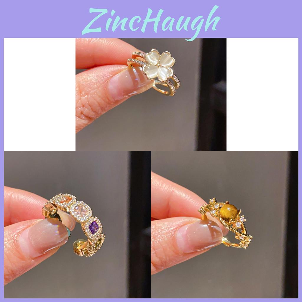 Minimalist Gold Finish Zircon Square Round Open Ring For Women Trendy Hand Accessories