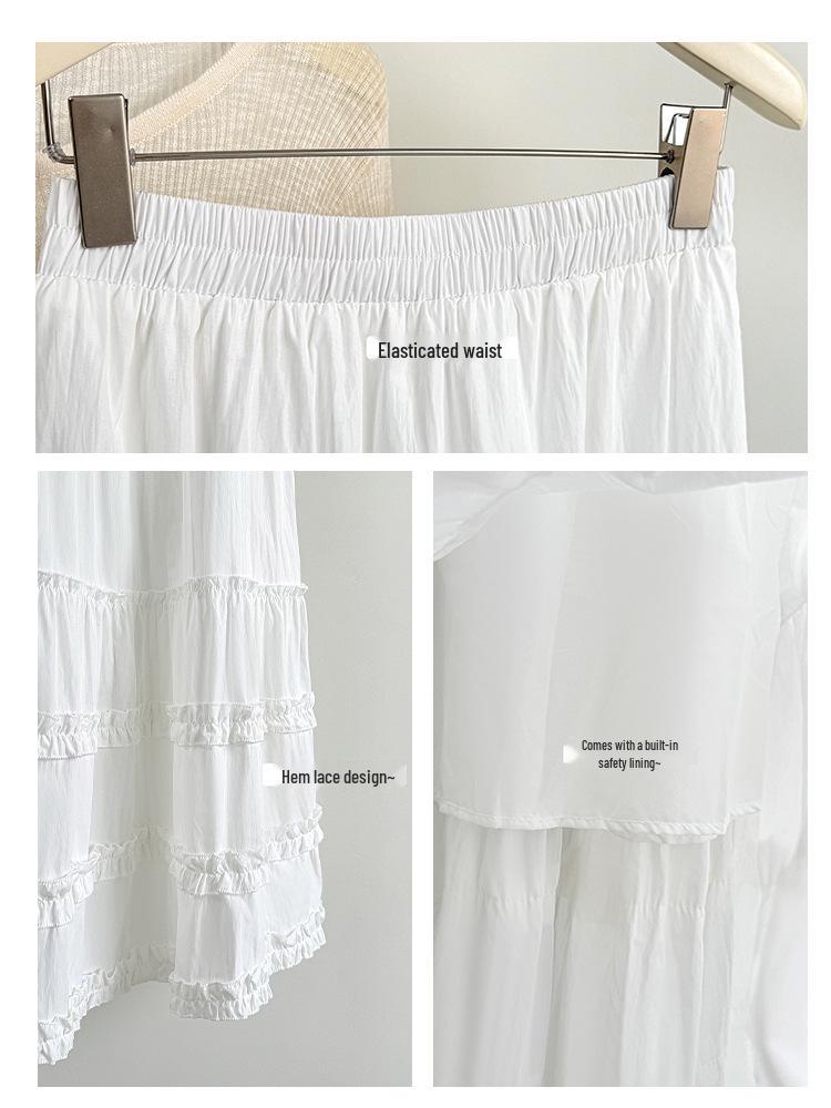 2026 Spring/Summer Layered Ruffle Cake Skirt - White Fairy Vacation Maxi Skirt