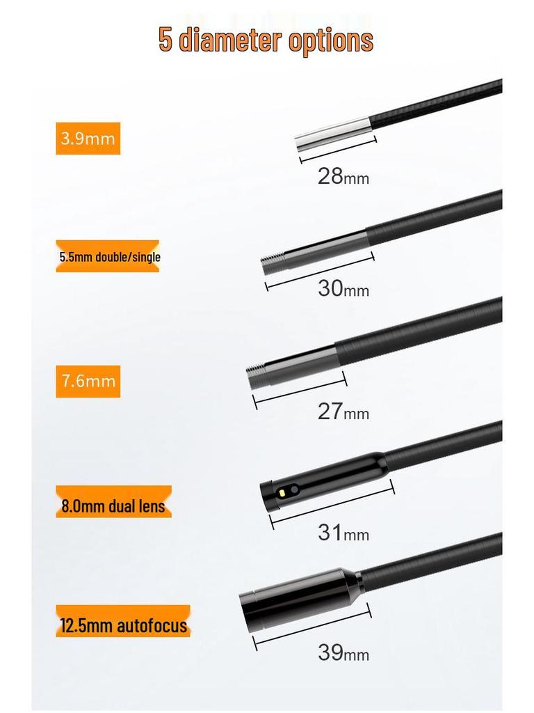 Adjustable Industrial Endoscope with 7.6mm Lens - 5m High-Definition Pipeline Inspection Tool