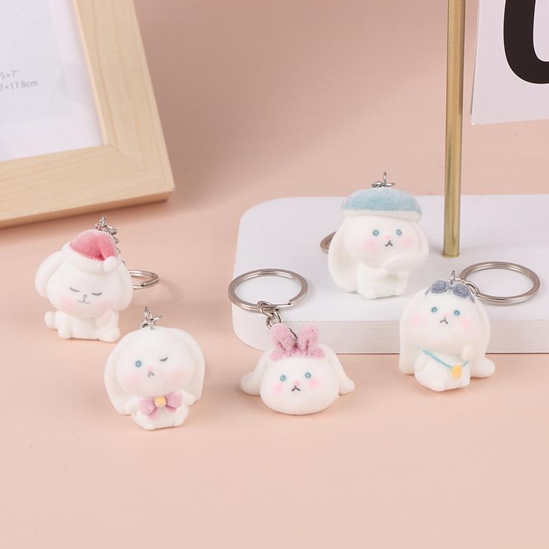 

Флокированная маленькая белая собака брелок мультяшная собака телефон цепочка кулон чехол для наушников анти-потеря шнурок сумка декор as the picture