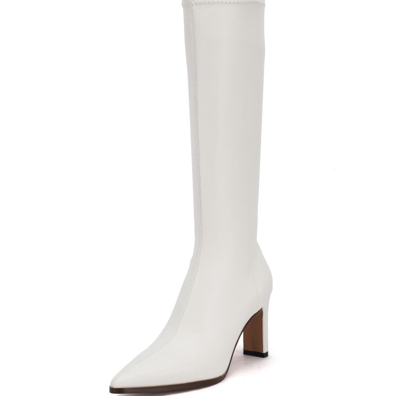 Černé Bílé Kozačky nad Koleno Dámské Zimní Boty Nové 2024 Elegantní Zip Špičatá Špička Dámské Dlouhé Boty Velká Velikost Obuv Značka