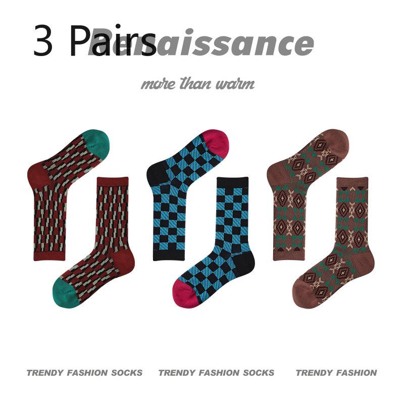3 Pairs of Female Spring and Autumn  New Trend Retro Tube Socks