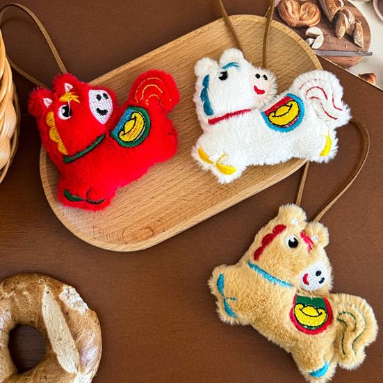 Bag Pendant Plush Horse-Shaped Christmas Tree Decoration with Lanyard Hanging Ornament Festive Charm Holiday Decor