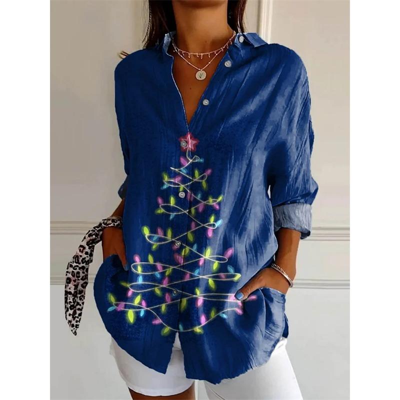 Christmas Women's Christmas Tree 3D Print Shirt Fashion Collar Loose-Fit Breathable Streetwear Shirt Relaxed Fit