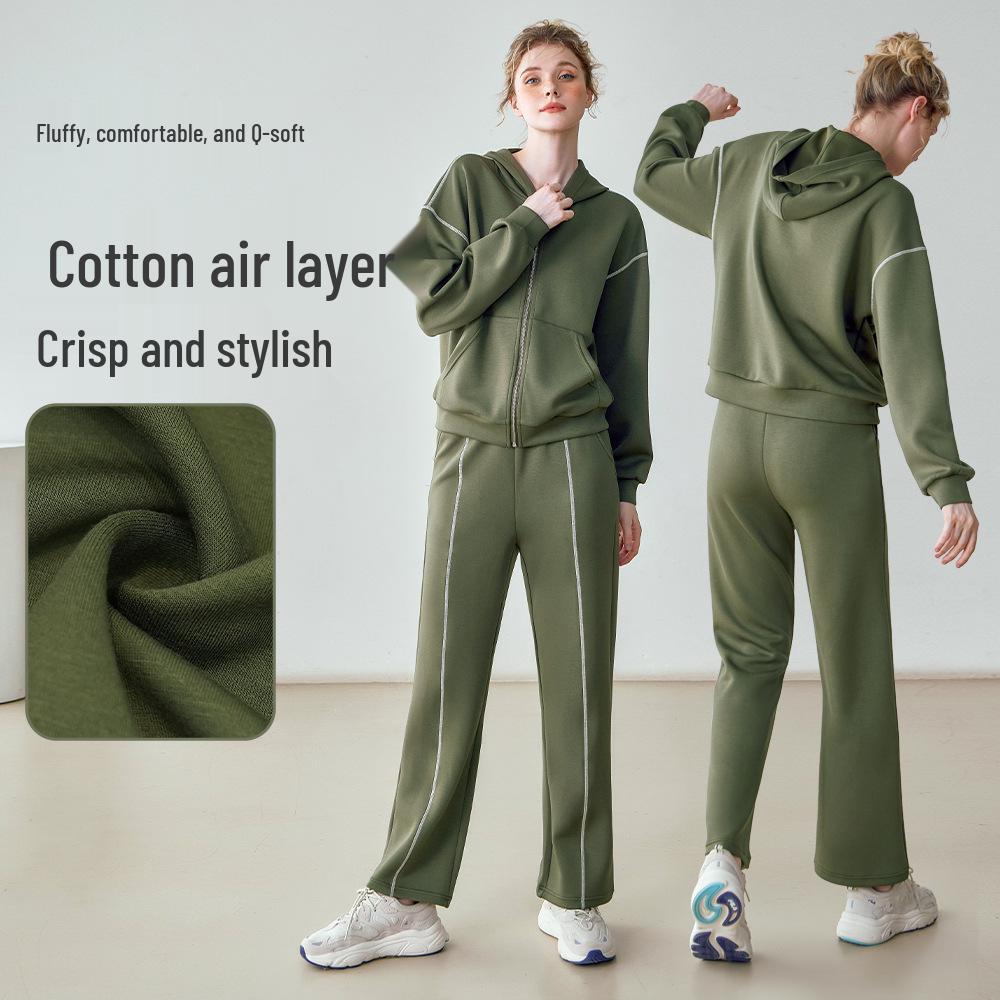 Women's Casual Slimming Thickened Sportswear: Warm 2-Piece Hooded Jacket Set