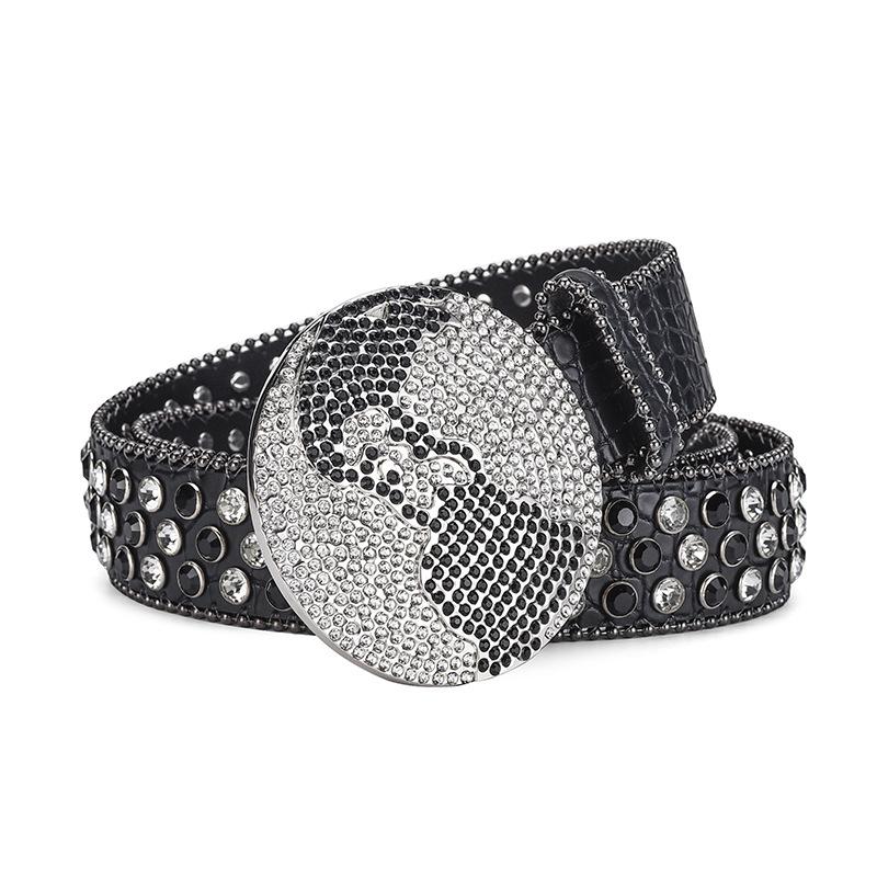 Diamond Round Buckle Rhinestone Belt Women'S Hip Hop Punk Style Belt Men'S And Women'S Personalized Belt