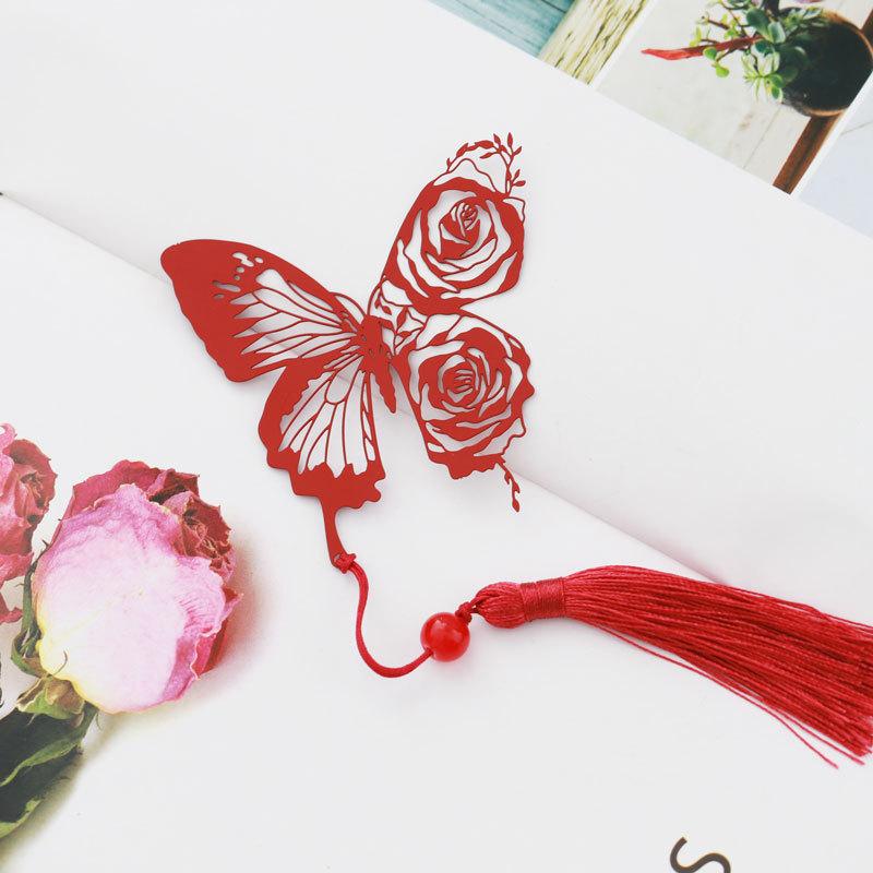 1Pc Vintage Butterfly Rose Ribbons Tassel Pendant Office Book Marker Supply School Creative Student Stationery Metal Bookmark