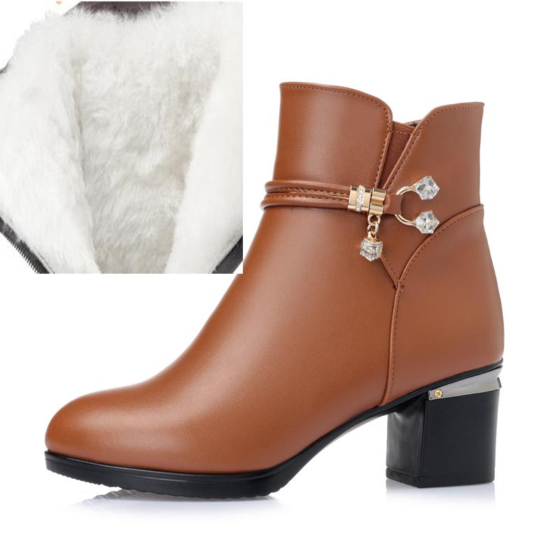Bottes d'hiver en laine pour femmes, bottes de neige en cuir véritable, pente avec bottines épaisses et chaudes, bottes pour femmes, grande taille