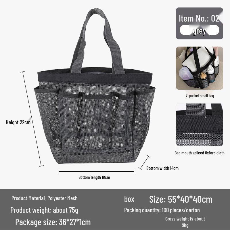 Sac de Plage Portable en Maille Multipoches Organisateur de Plage à Main en Polyester