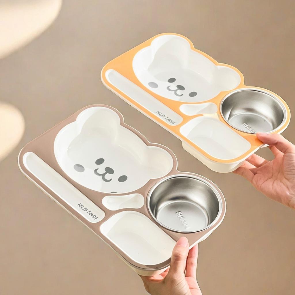 WORTHBUY 3 Grids Cute Plastic Dinner Plate With Bowl Portable Microwave Lunch Box For Kids Student Large Capacity Food Container