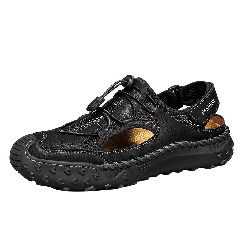 Fashion Brown Size 48 Summer Men Sandals Genuine Leather Mens Casual Shoes Outdoor Sandals for Men Beach Shoes Roman Handmade Mesh